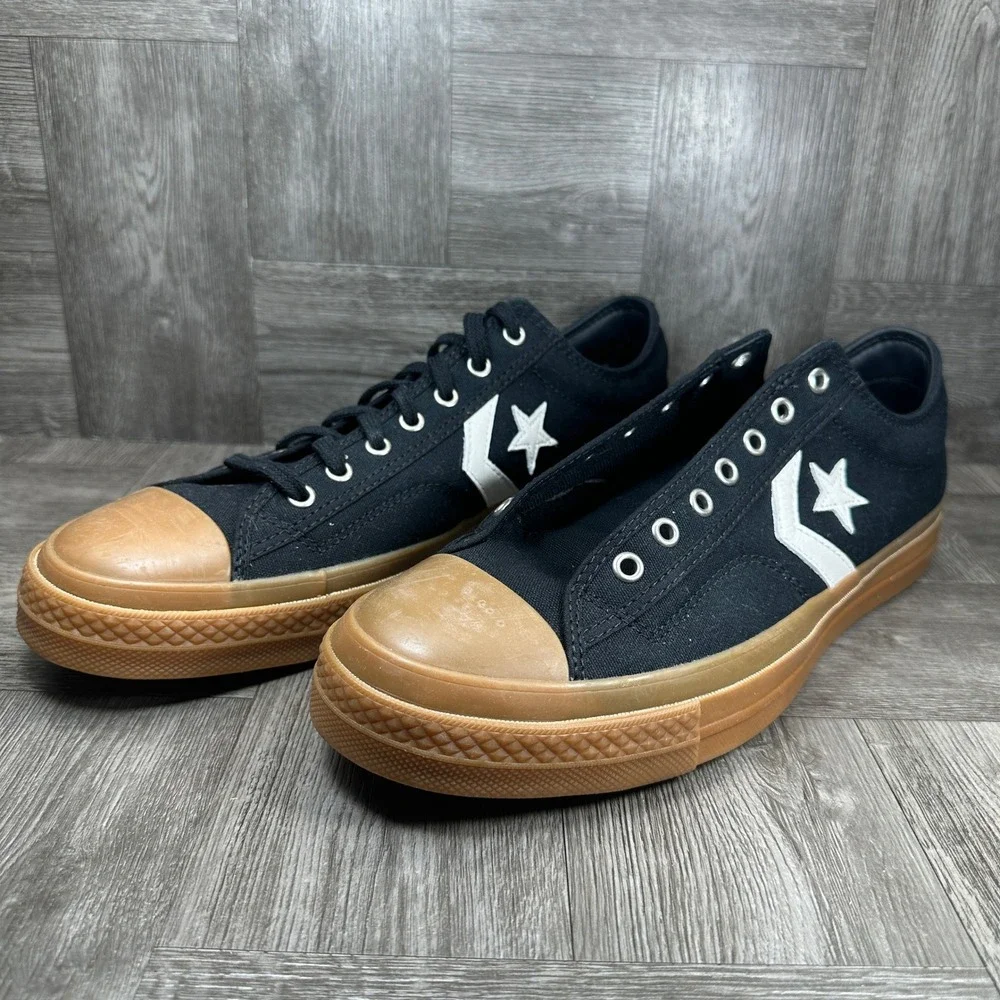 Converse Star Player 76 Mens 11.5 Black Canvas Gum Sole Low Top Sneakers - Picture 3 of 8